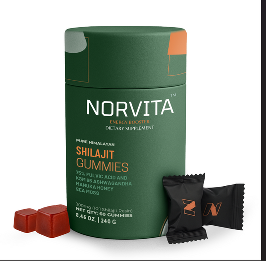 Norvita  Pure Himalayan Shilajit Gummies Men & Women With Ashwagandha| Manuka Honey| Sea Moss| Black Seed Oil| Fulvic Acid & 85+ Trace Minerals Prenatal Vitamins
